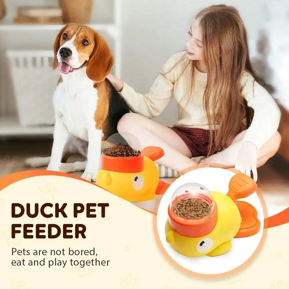 2-In-1 Dog Interactive Slow Feeder Bowls & Food Puzzle Toy, Duck-Shaped Dog TreatDispenser Anti-Gulping Bowl For Healthy Eating & LQ Training (Yellow)