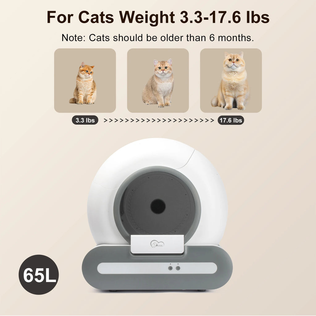DOEL 2026 New Upgrade 65L Large Capacity Self-Cleaning Cat Litter Box Smart Automatic Cat Toilet, App Remote Control, Only Supports 2.4G WiFi, Suitable for Tofu Litter & Mixed Cat Litter, Ideal for Multi-Cat Homes