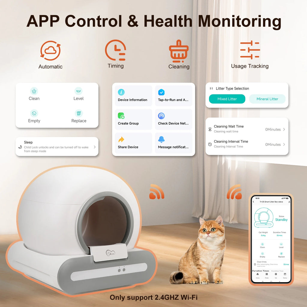 DOEL 2026 New Upgrade 65L Large Capacity Self-Cleaning Cat Litter Box Smart Automatic Cat Toilet, App Remote Control, Only Supports 2.4G WiFi, Suitable for Tofu Litter & Mixed Cat Litter, Ideal for Multi-Cat Homes