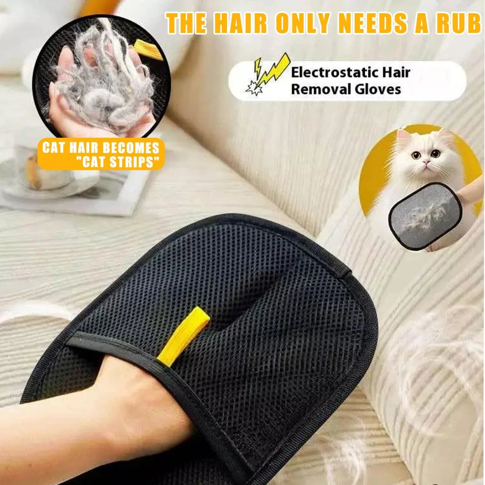 Reusable Static Pet Grooming Gloves Double Sided Fur Removal Tool For Pet Hair Grooming And Carpet Floating Hair Cleaning